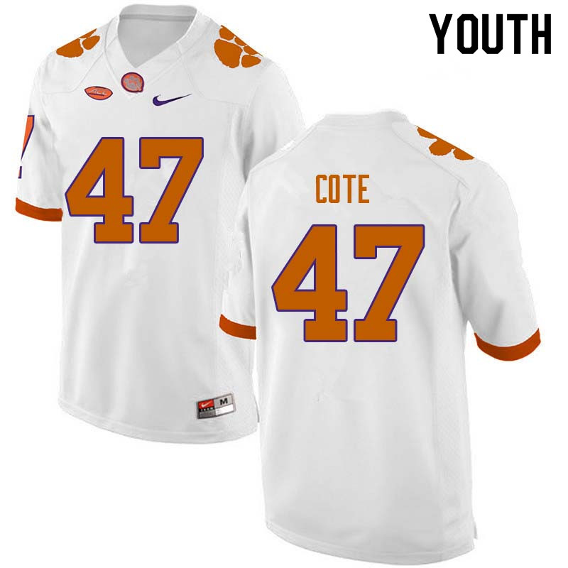 Youth #47 Peter Cote Clemson Tigers College Football Jerseys Sale-White - Click Image to Close